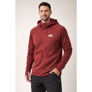 REI Co-op Polartec Full Zip Hooded Fleece Jacket Burgundy Red Men XL Outdoor